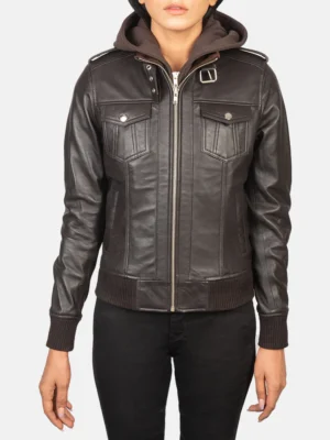 Roslyn Hooded Leather Bomber Jacket – Premium Outerwear